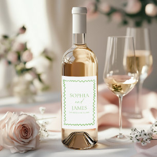 Étiquette Pour Bouteilles De Vin Mariage à la frontière ondulée verte Citrus Capric