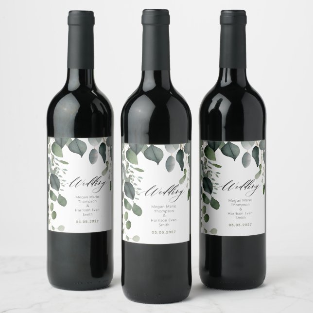 Étiquette Pour Bouteilles De Vin Mariage à la verdure et à l'eucalyptus (Bouteilles)