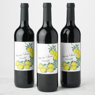Étiquette Pour Bouteilles De Vin Mariage à l'aquarelle Citron Script