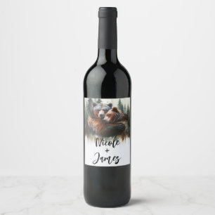 Étiquette Pour Bouteilles De Vin Mariage à l'aquarelle ours rustique wilderness