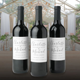 Étiquette Pour Bouteilles De Vin Mariage à l'écriture signature grise et blanche