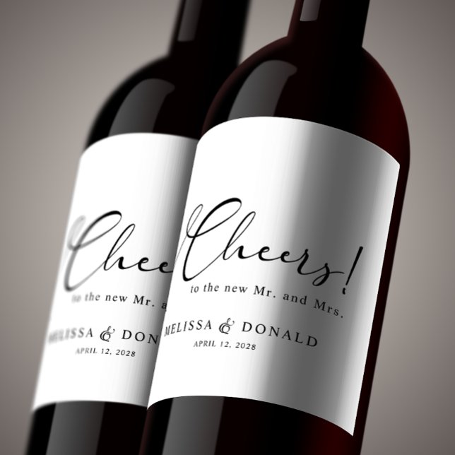 Étiquette Pour Bouteilles De Vin Mariage à l'écriture simple moderne noir (Créateur téléchargé)