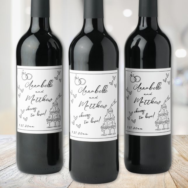 Étiquette Pour Bouteilles De Vin Mariage à main (Hand Drawn Wedding Wine Label )
