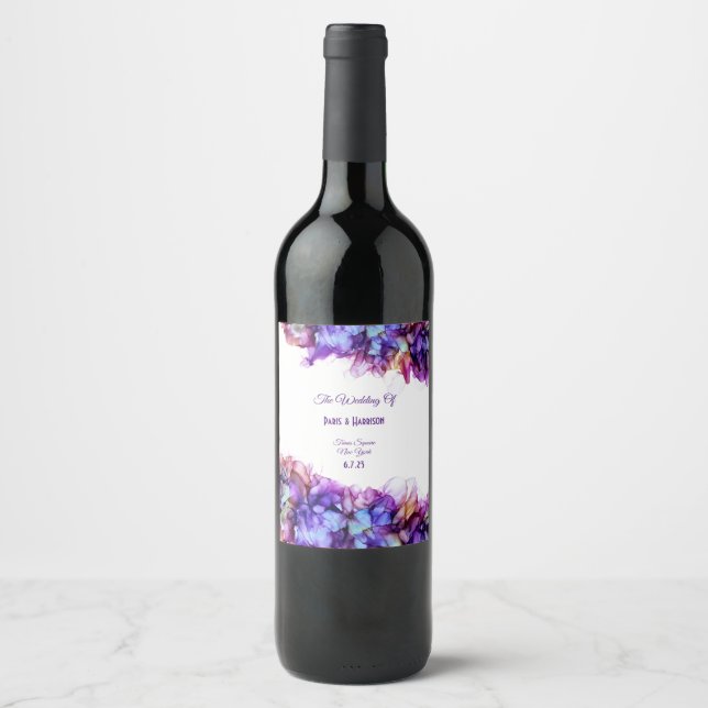 Étiquette Pour Bouteilles De Vin Mariage Abstrait moderne à l'encre d'alcool à base (Devant)