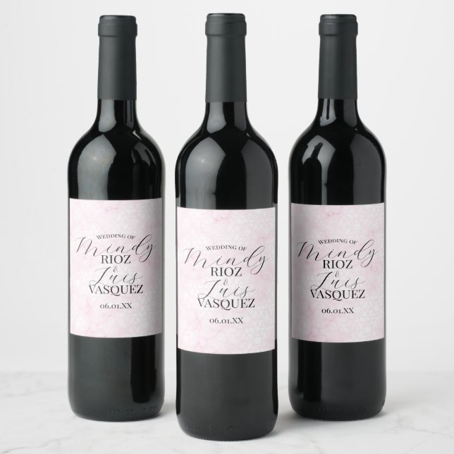 Étiquette Pour Bouteilles De Vin Mariage Abstrait Rose Script Noir  (Bouteilles)
