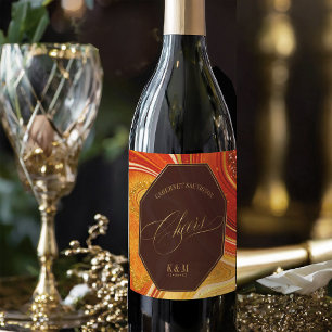 Étiquette Pour Bouteilles De Vin Mariage Agate Abstrait Cheers Hot Orange ID827