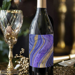 Étiquette Pour Bouteilles De Vin Mariage Agate Abstrait Cheers Midnight ID827