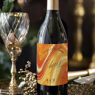 Étiquette Pour Bouteilles De Vin Mariage Agate Abstrait Cheers V2 Hot Orange ID827