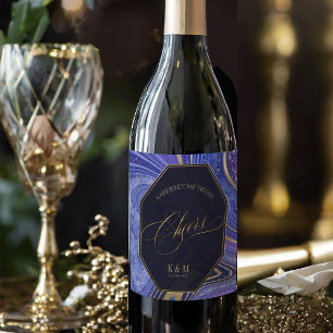 Étiquette Pour Bouteilles De Vin Mariage Agate Abstrait Cheers V2 Midnight ID827