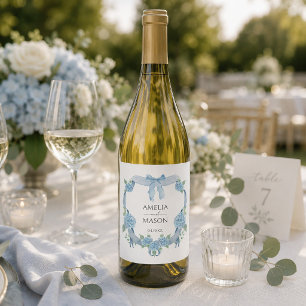 Étiquette Pour Bouteilles De Vin Mariage aquarelle à crête florale d'hortensia bleu