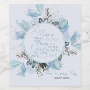 Étiquette Pour Bouteilles De Vin Mariage aquarelle botanique bleu poussiéreux
