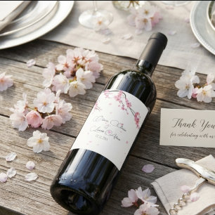 Étiquette Pour Bouteilles De Vin Mariage aquarelle Fleur de cerisier rose 