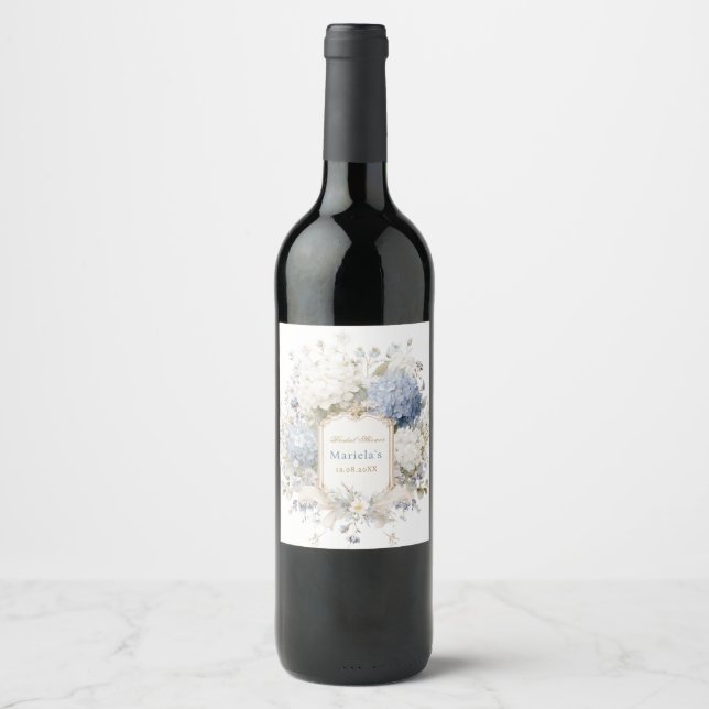 Étiquette Pour Bouteilles De Vin Mariage aquarelle royale botanique Hydrangea (Devant)