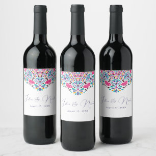Étiquette Pour Bouteilles De Vin Mariage arc-en-ciel de style fiesta mexicain vibra
