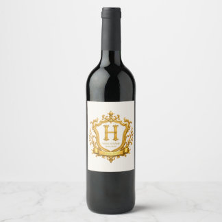 Étiquette Pour Bouteilles De Vin Mariage Armoiries Monogramme Doré Élégant Vintage