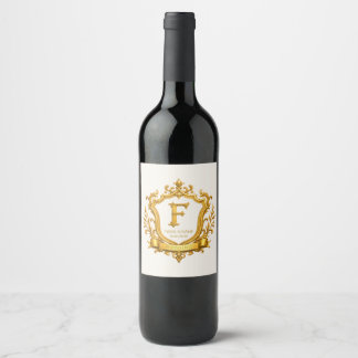 Étiquette Pour Bouteilles De Vin Mariage Armoiries Monogramme Or Vintage Élégant