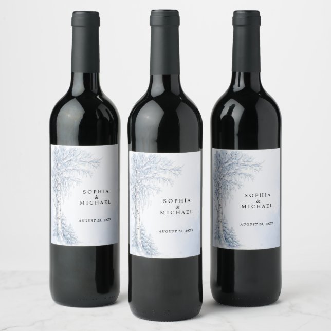 Étiquette Pour Bouteilles De Vin Mariage au Bouleau Gelé  (Bouteilles)