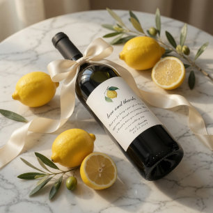 Étiquette Pour Bouteilles De Vin Mariage au citron à l'aquarelle Méditerranéen