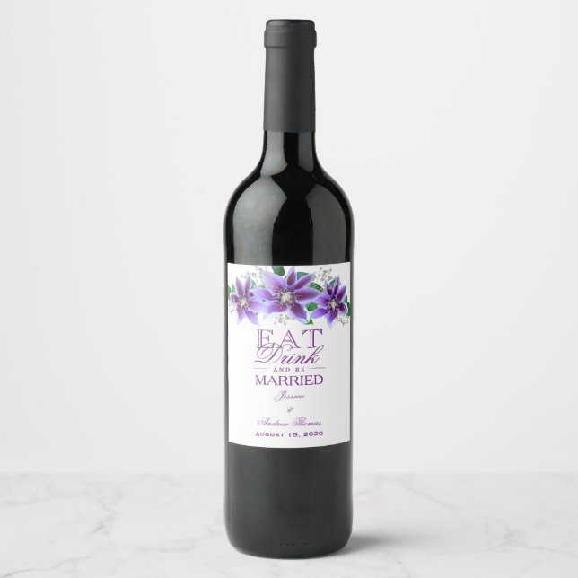 Étiquette Pour Bouteilles De Vin Mariage au Clematis Chic Élégant (Devant)