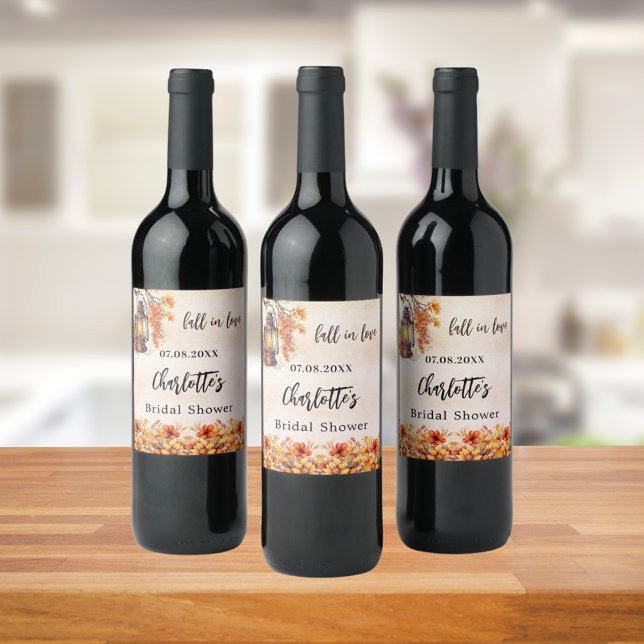 Étiquette Pour Bouteilles De Vin Mariage automnal fleurs oranges feuilles (Créateur téléchargé)
