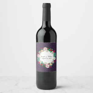 Étiquette Pour Bouteilles De Vin Mariage avec confettis dorés et couronne de fleurs