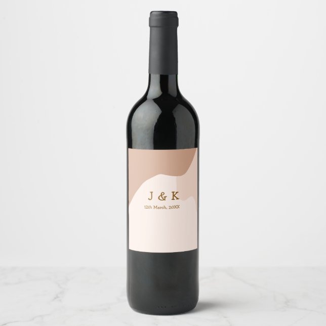 Étiquette Pour Bouteilles De Vin Mariage beige boho courbé nom date orange (Devant)