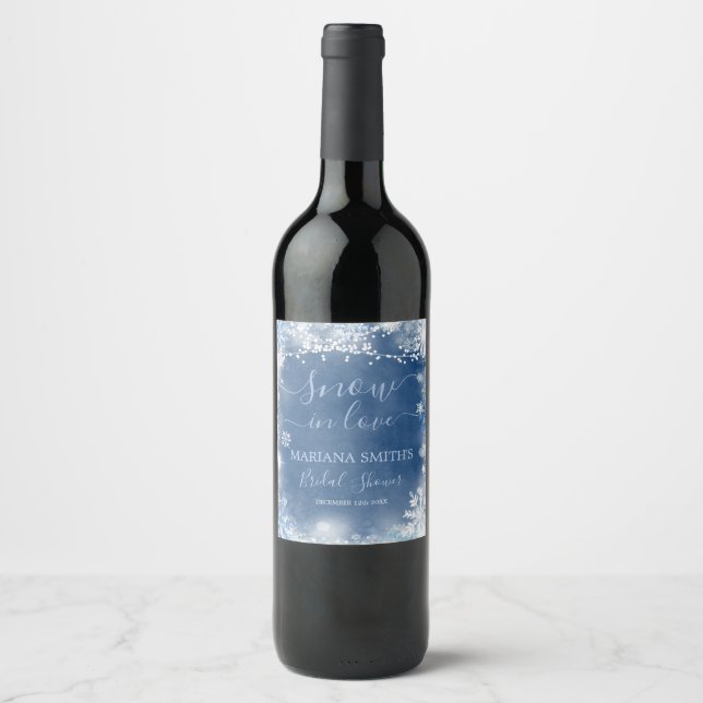 Étiquette Pour Bouteilles De Vin Mariage Blanc Bleu Neige sous la Neige Flocon de N (Devant)