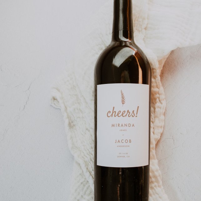 Étiquette Pour Bouteilles De Vin Mariage blanc et beige moderne en feuille de palmi (Créateur téléchargé)