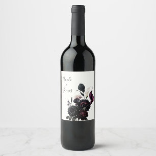Étiquette Pour Bouteilles De Vin Mariage Blanc Floral Romantique Sombre et Maussade