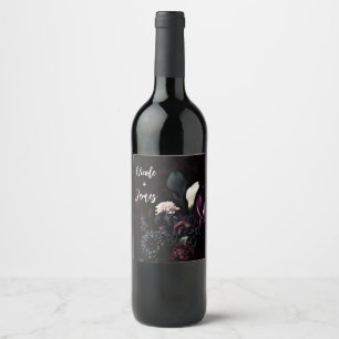 Étiquette Pour Bouteilles De Vin Mariage Blanc Floral Romantique Sombre Humeur