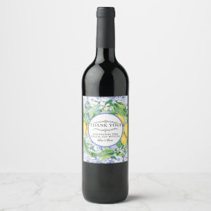 Étiquette Pour Bouteilles De Vin Mariage bleu blanc citron floral rustique