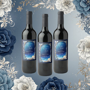 Étiquette Pour Bouteilles De Vin mariage bleu côtier