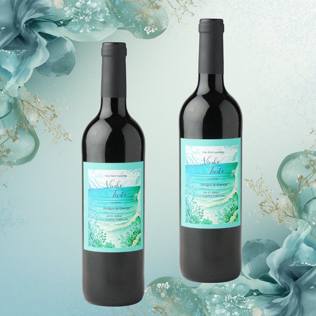 Étiquette Pour Bouteilles De Vin mariage bleu côtier (Créateur téléchargé)
