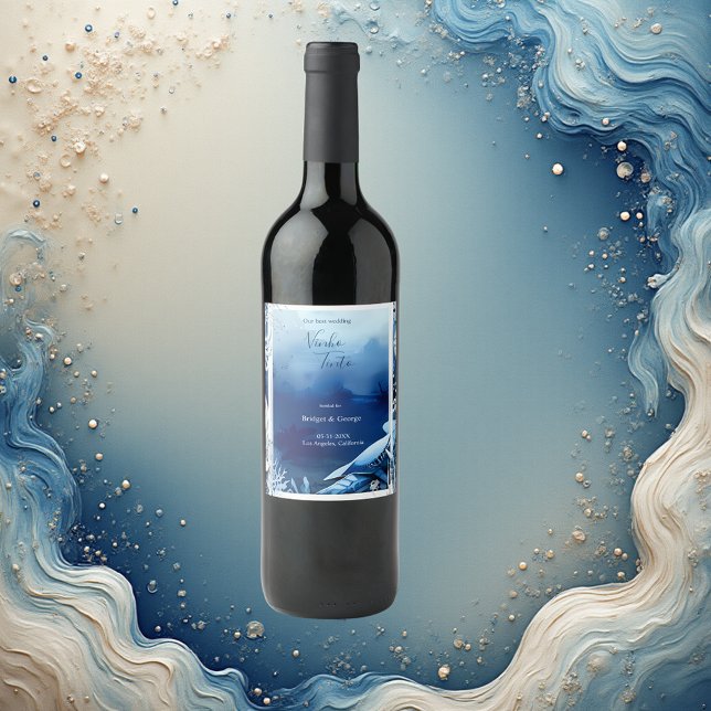 Étiquette Pour Bouteilles De Vin mariage bleu côtier (Créateur téléchargé)