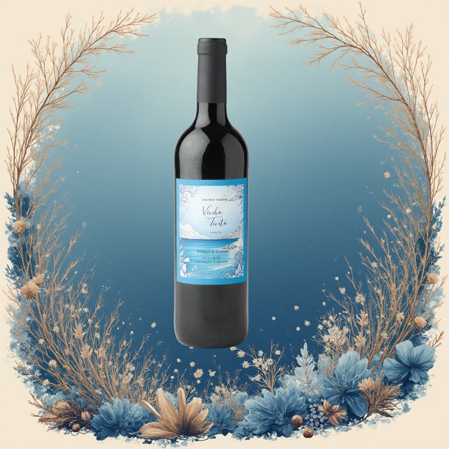 Étiquette Pour Bouteilles De Vin mariage bleu côtier (Créateur téléchargé)