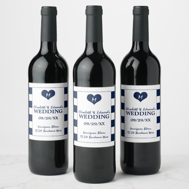 Étiquette Pour Bouteilles De Vin Mariage bleu et blanc de la marine moderne chic (Bouteilles)