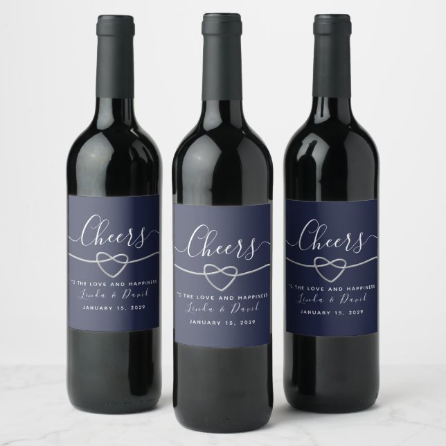 Étiquette Pour Bouteilles De Vin Mariage Bleu Marine (Bouteilles)