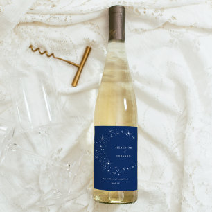 Étiquette Pour Bouteilles De Vin Mariage Bleu Nuit Élégant Céleste de Lune