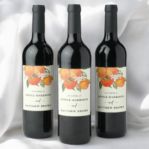 Étiquette Pour Bouteilles De Vin Mariage Bohème Abstrait Esquisse Orange Jardin