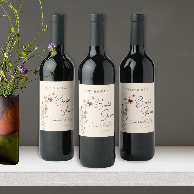 Étiquette Pour Bouteilles De Vin Mariage Bohème Champêtre de Fleurs Sauvages d'Auto (Créateur téléchargé)