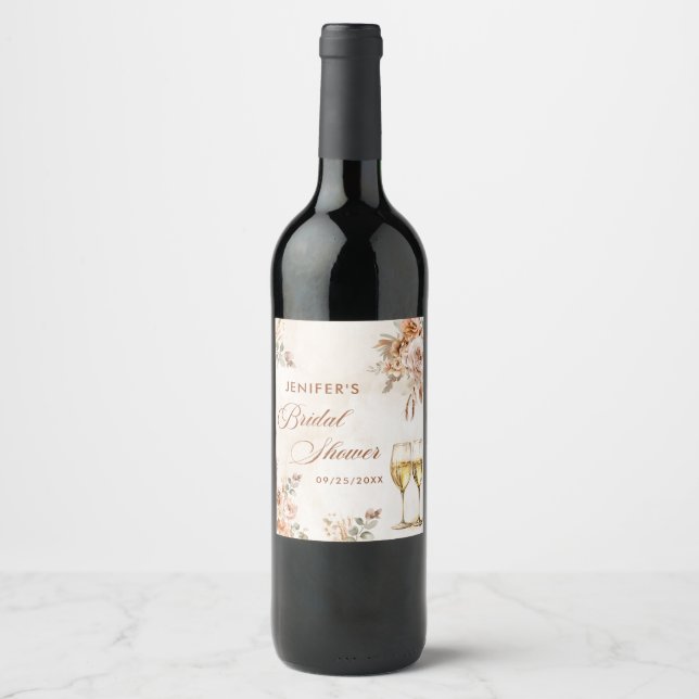 Étiquette Pour Bouteilles De Vin Mariage Bohème Floral (Devant)
