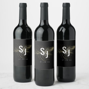 Étiquette Pour Bouteilles De Vin Mariage Bohème Minimaliste Plume Or Faux