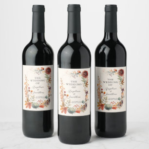 Étiquette Pour Bouteilles De Vin Mariage Bohème Vintage Floral Automne Ivoire