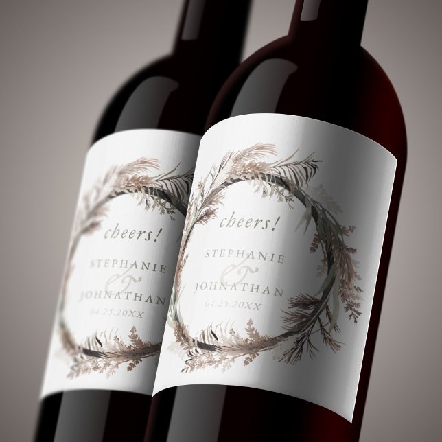 Étiquette Pour Bouteilles De Vin Mariage Boho d'automne (Autumn Watercolor Boho Wedding Wine Label)