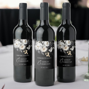 Étiquette Pour Bouteilles De Vin Mariage Boho noir et blanc personnalisé