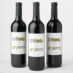 Étiquette Pour Bouteilles De Vin Mariage botanique d'agrumes d'Orange