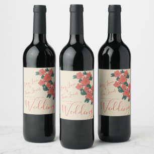 Étiquette Pour Bouteilles De Vin Mariage Botanique Fleurs Roses Corail Vintage
