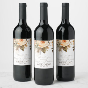 Étiquette Pour Bouteilles De Vin Mariage botanique floral beige marron neutre