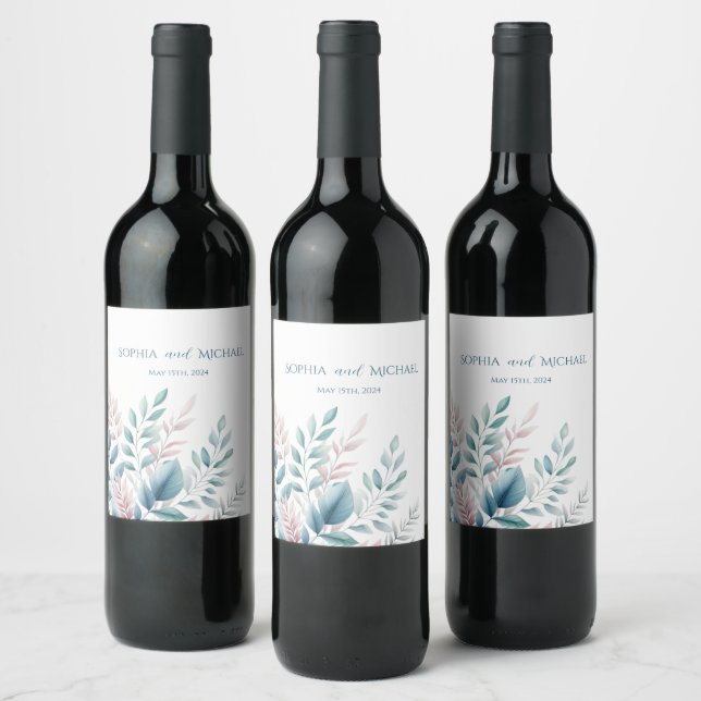 Étiquette Pour Bouteilles De Vin Mariage botanique Pastel (Bouteilles)