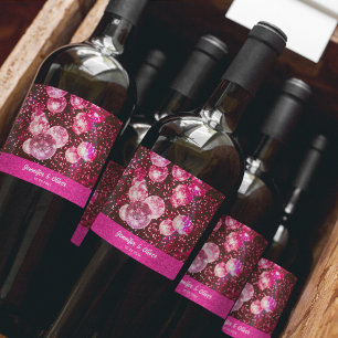 Étiquette Pour Bouteilles De Vin Mariage Boules de Disco Rétro Paillettes Rose Élég